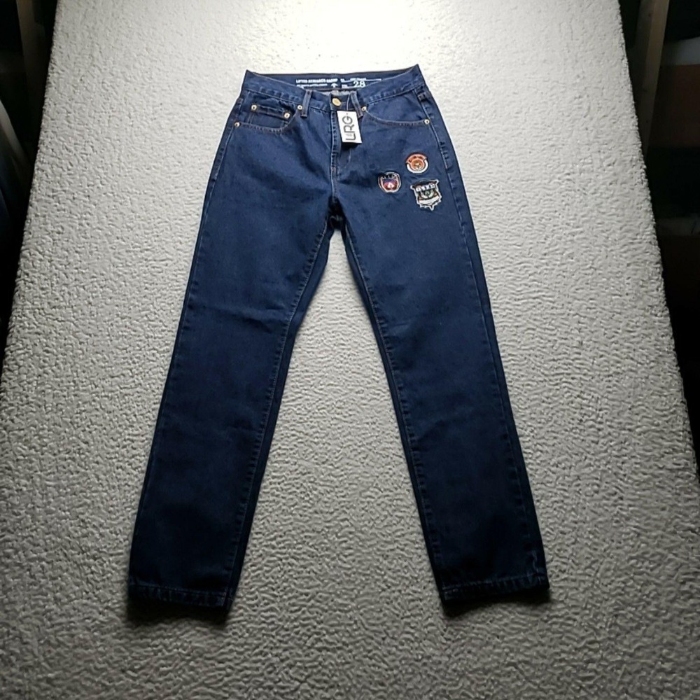 LRG Jeans Mens 29x30 Blue True Straight Denim Pants Embroidered Patch Dark Wash